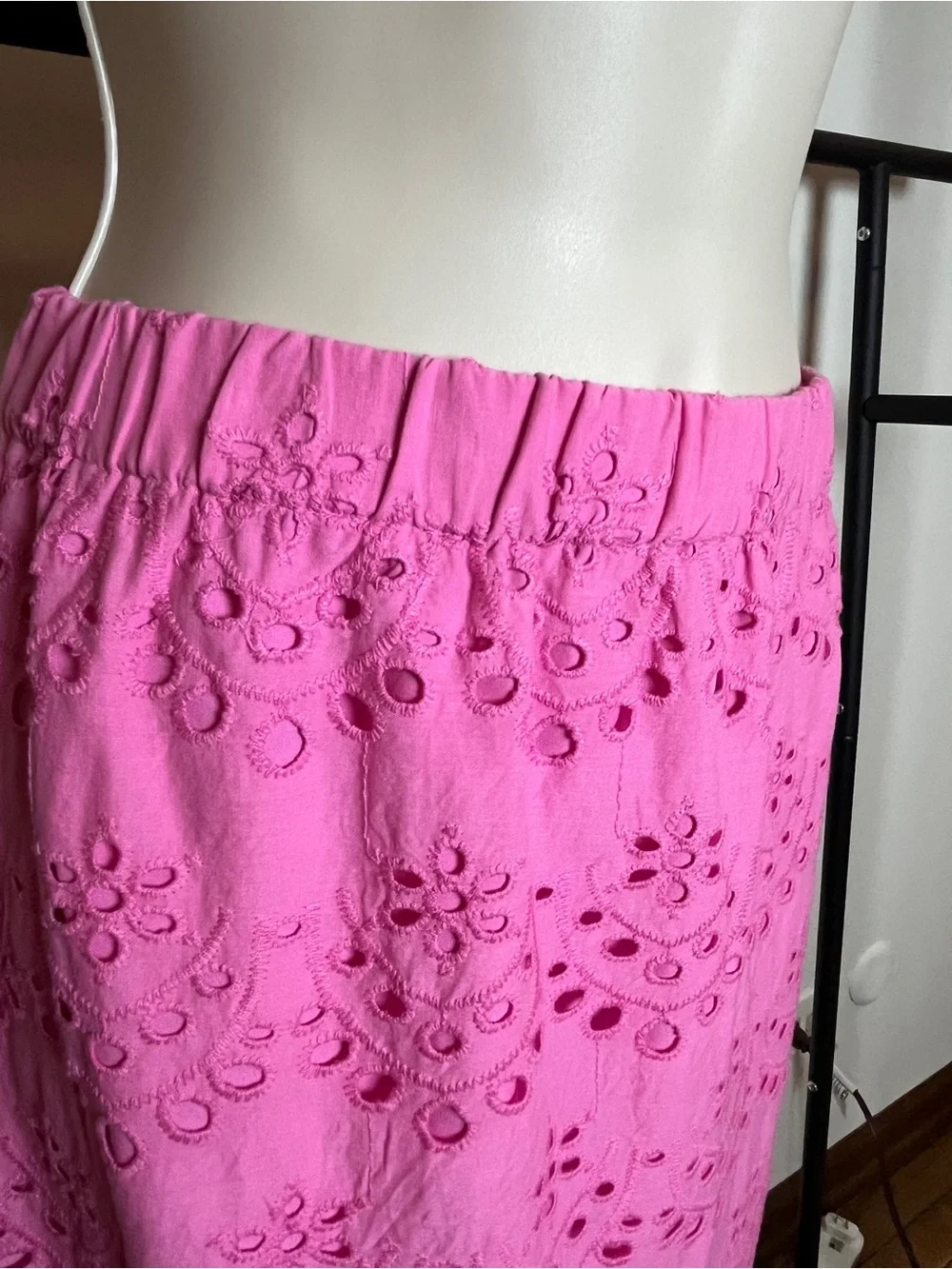 Calypso Women's Pink Eyelet Maxi Skirt Medium Fairy Cottage Preppy Summer Beach